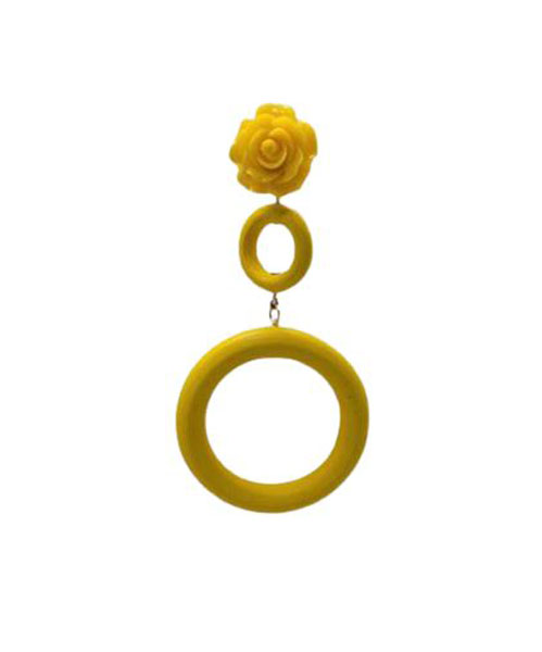 黄色 ビーズ アクセサリー バラ ヴィンテージ フラメンコ ピアス